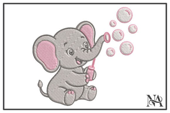 Baby Elephant Blowing Bubbles Embroidery